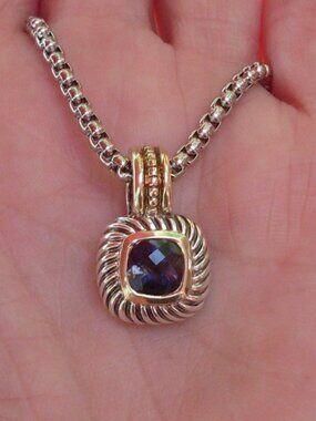 Rare & Retired David Yurman Albion Iolite Enhancer Pendant w/Chain - 14K/925